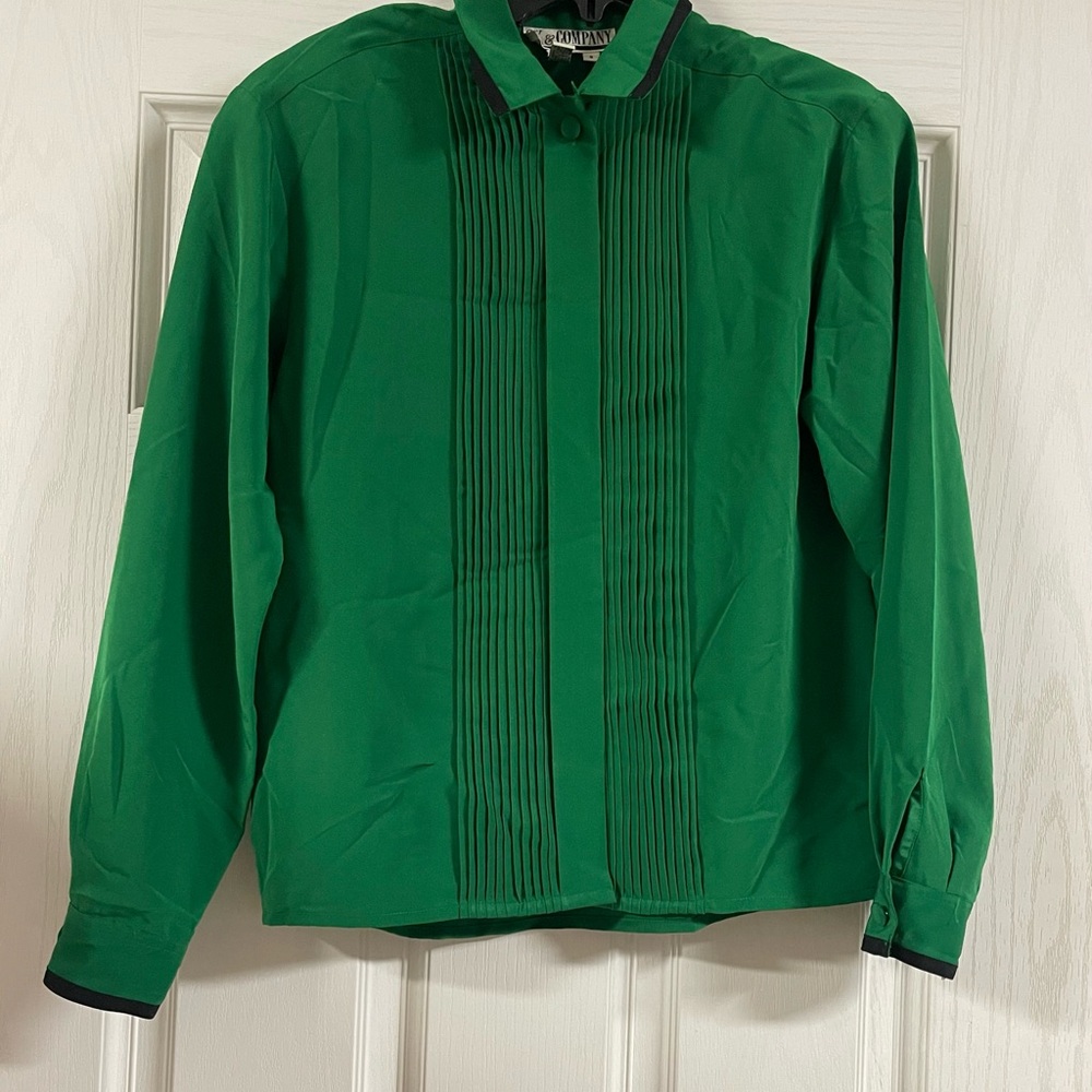 Green Pleated Front Blouse - Classic Women's Top